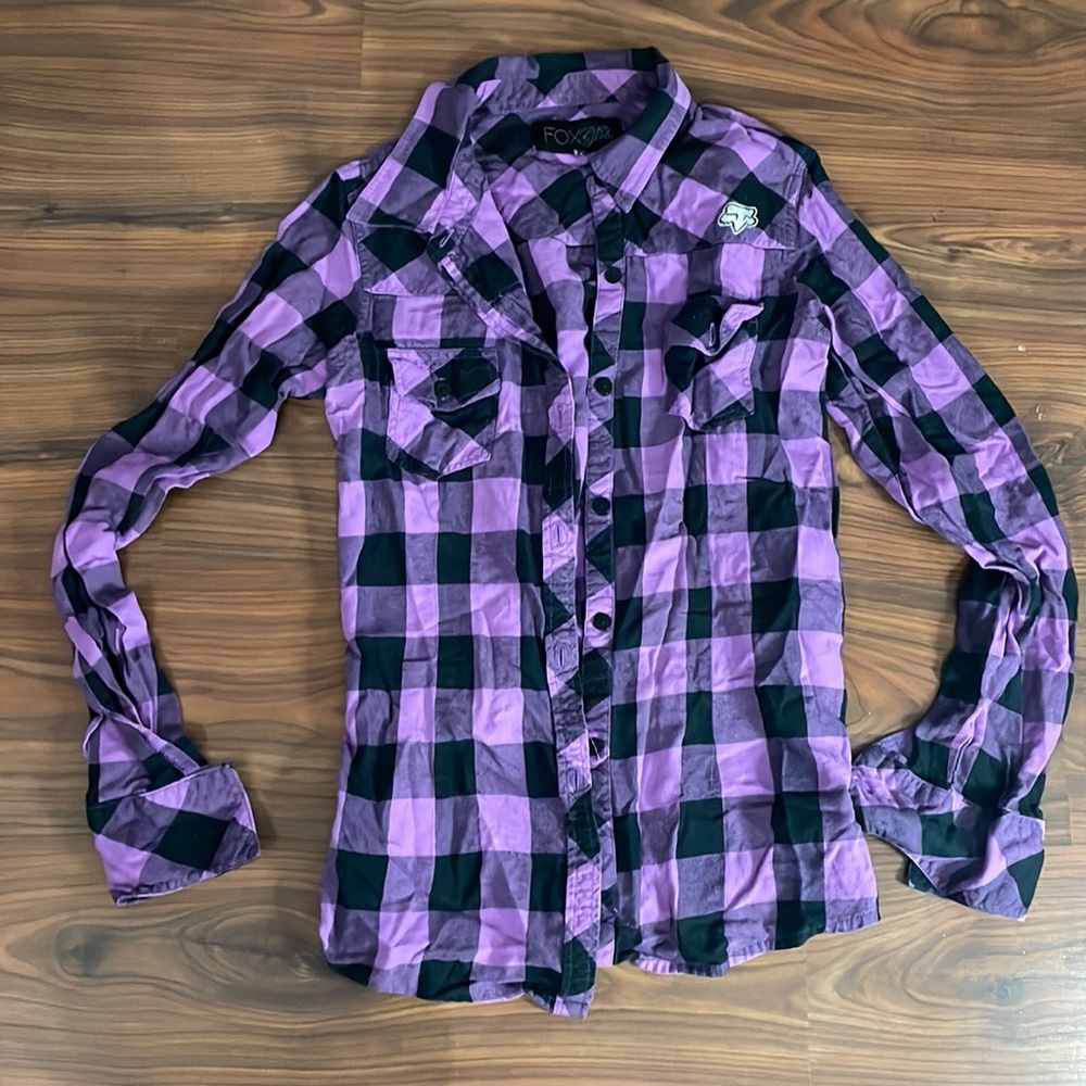 Fox girls plaid flannel button down